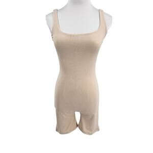 Naked Wardrobe Womens Beige Cream Romper Jumpsuit Square Neckline Size Small S
